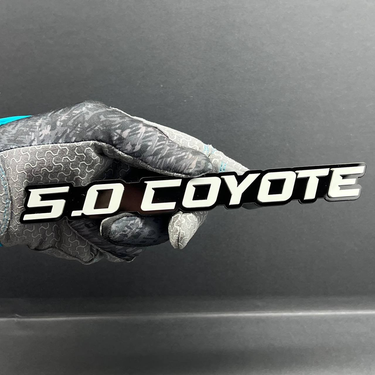 1PC 5.0 COYOTE Emblem White on Black – Acrylic Fender or Tailgate Badge