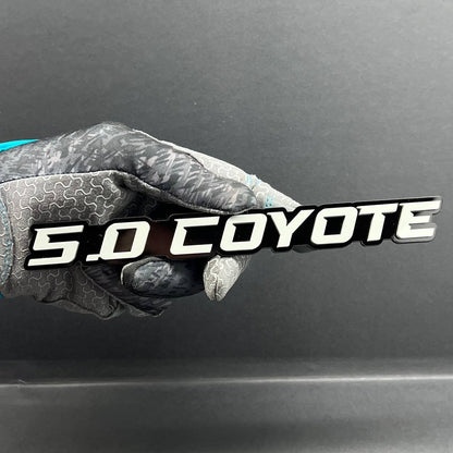 1PC 5.0 COYOTE Emblem White on Black – Acrylic Fender or Tailgate Badge