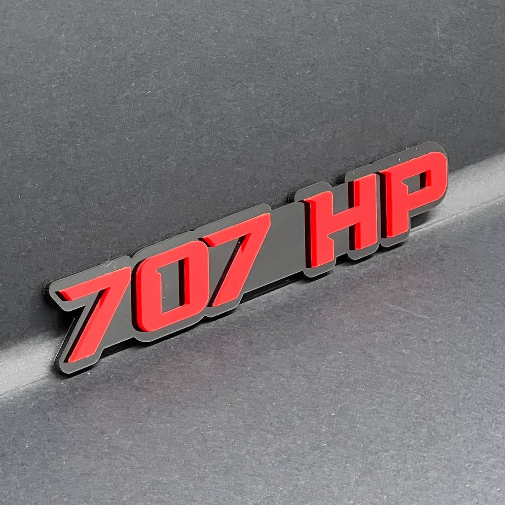 707HP EMBLEMS QTY 2 FENDER EXTERIOR 707HP ENGINE BADGE PAIR 3D ACRYLIC DECAL