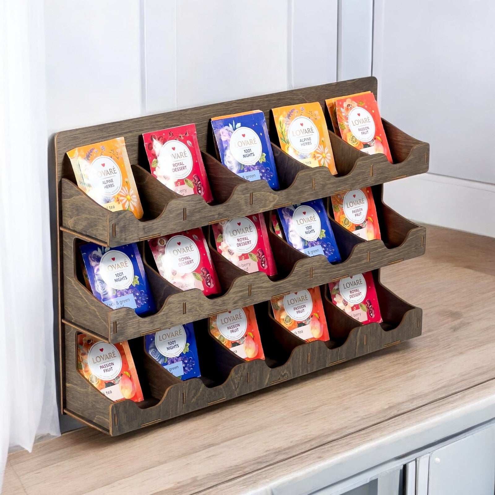 Wooden Tea Box Storage Oranizer Tea Bag Holder tea shelf organizer