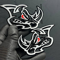 2PCS Rhino Red Eye Emblems – Angry Aggressive 3D Fender Car & Truck Badges