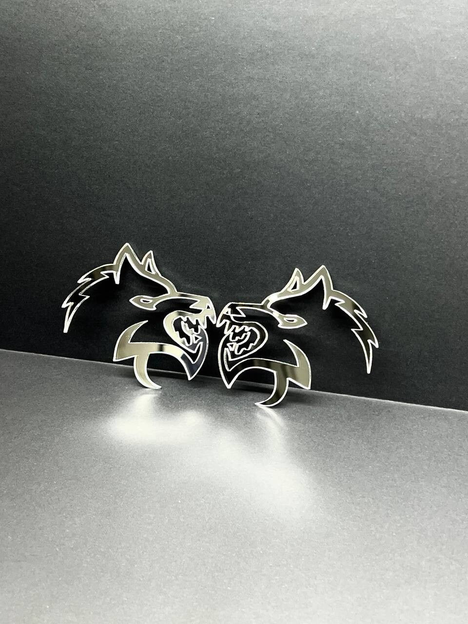 Mirror Wolf Badges Emblem Car/Truck, (2) BADGES, Fender Angry Agressive Raging
