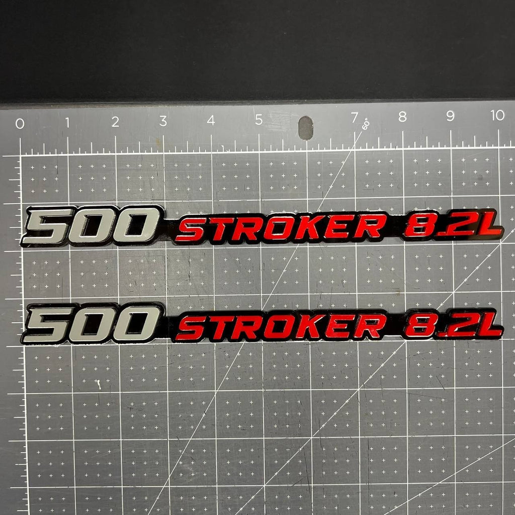 2PCS 500 STROKER 8.2L Emblems – 3D Acrylic Engine Fender Badges for Cars & Truck