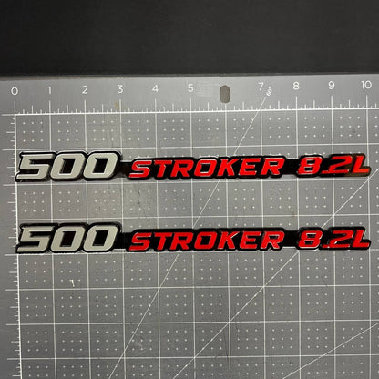 2PCS 500 STROKER 8.2L Emblems – 3D Acrylic Engine Fender Badges for Cars & Truck
