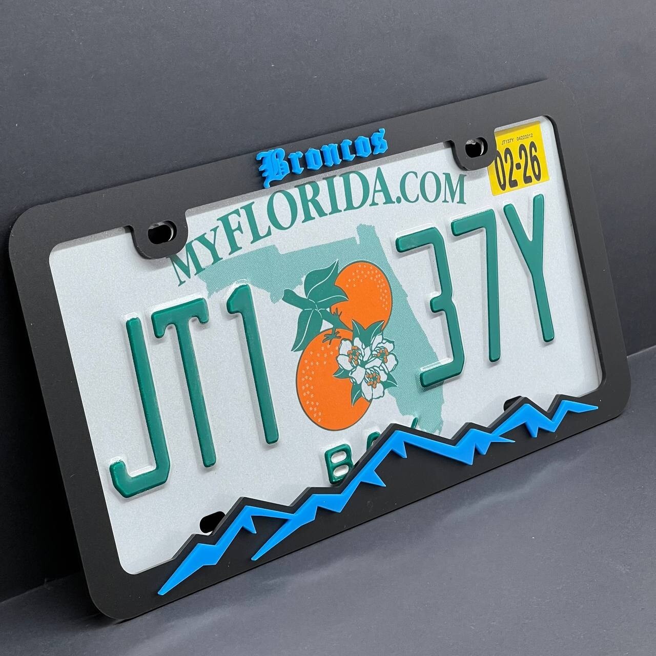 BRONCO MOUNTAINS LICENSE PLATE FRAME COLOR CHOICE -HIKING-MOUNTAINS-CAMPING