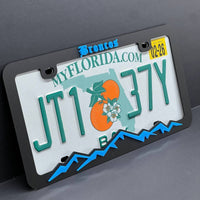 BRONCO MOUNTAINS LICENSE PLATE FRAME COLOR CHOICE -HIKING-MOUNTAINS-CAMPING