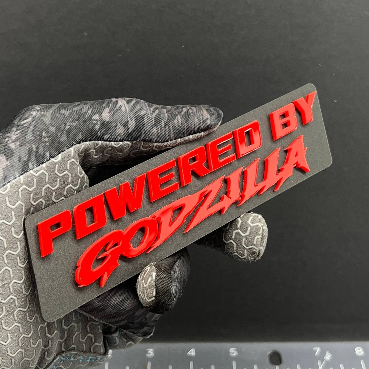 1PC POWERED BY GODZILLA Emblem – 3D Exterior Badge Decal for Trunk Fender Door