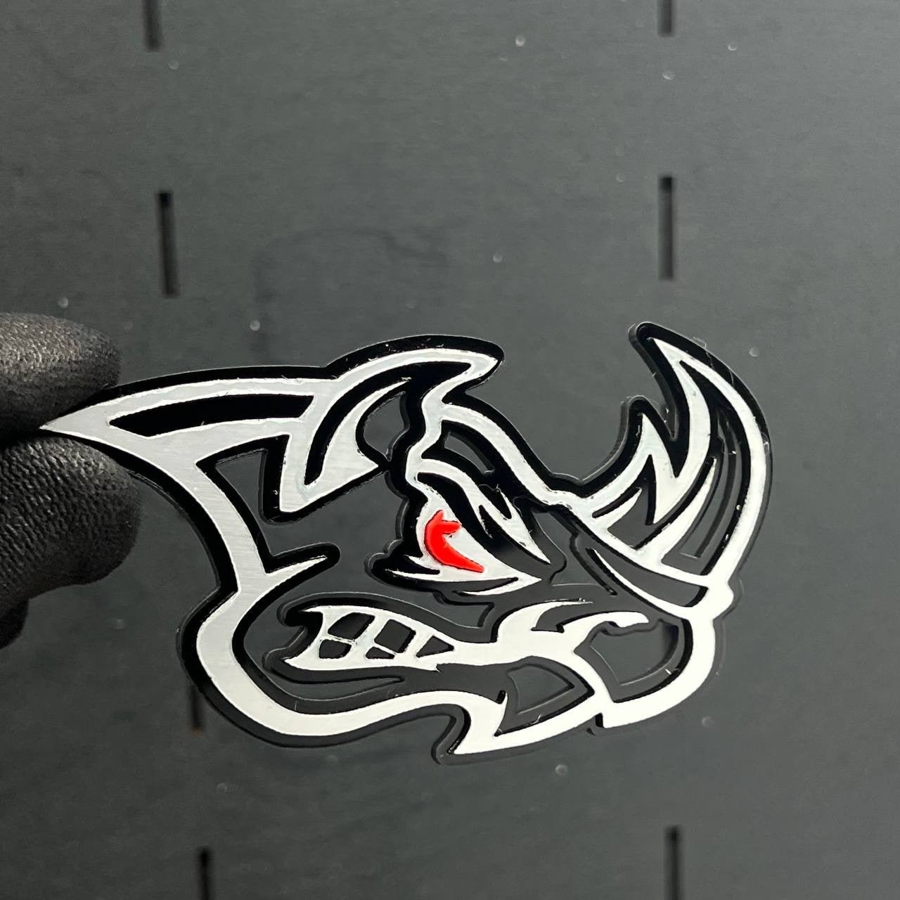 2PCS Rhino Red Eye Emblems – Angry Aggressive 3D Fender Car & Truck Badges