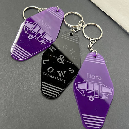 Personalized Hotel Key Tag – Black Keychain with Custom Logo & Room Number