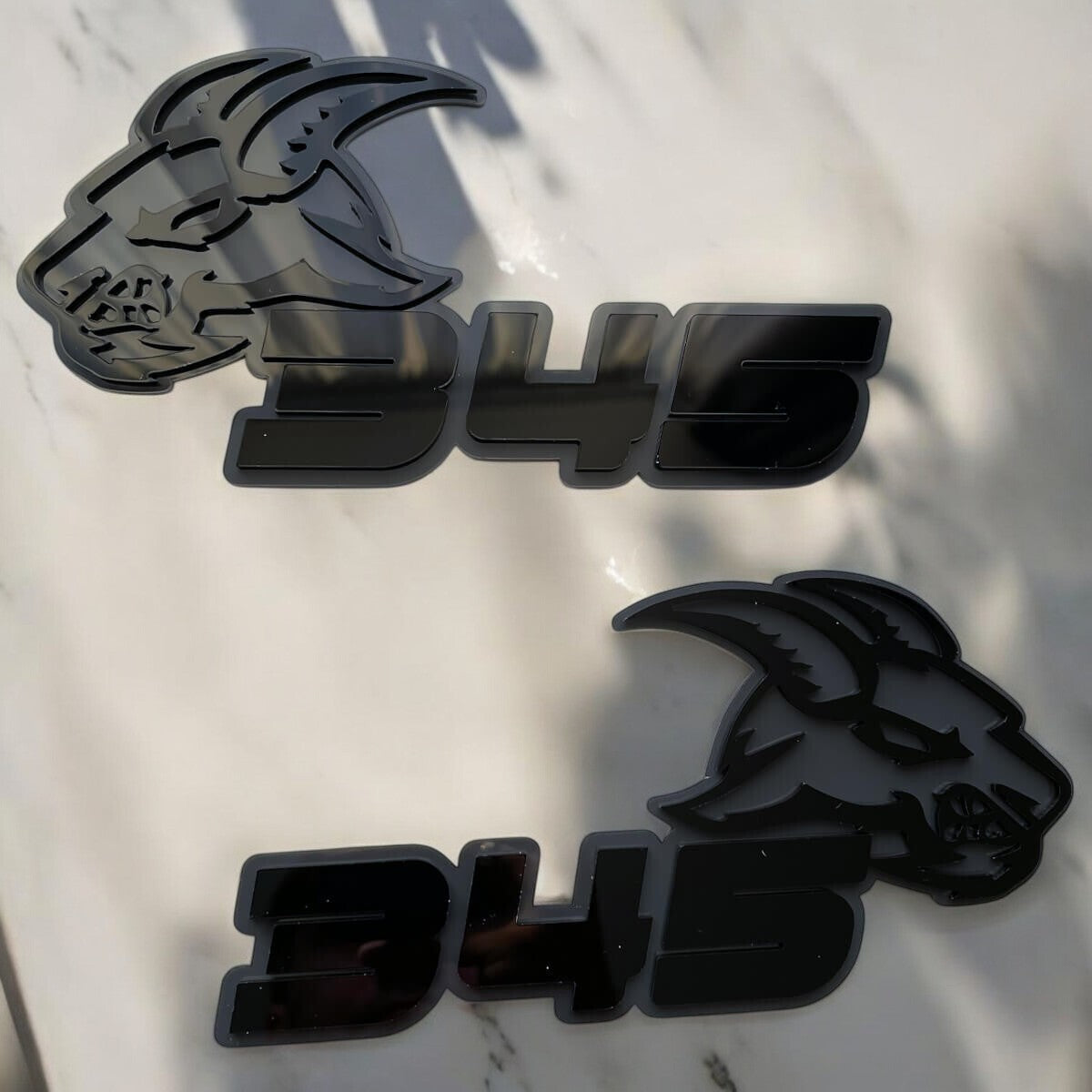 345 Angry Goat Custom Car Emblem Badge, (2) BADGES, Angry Agressive Raging