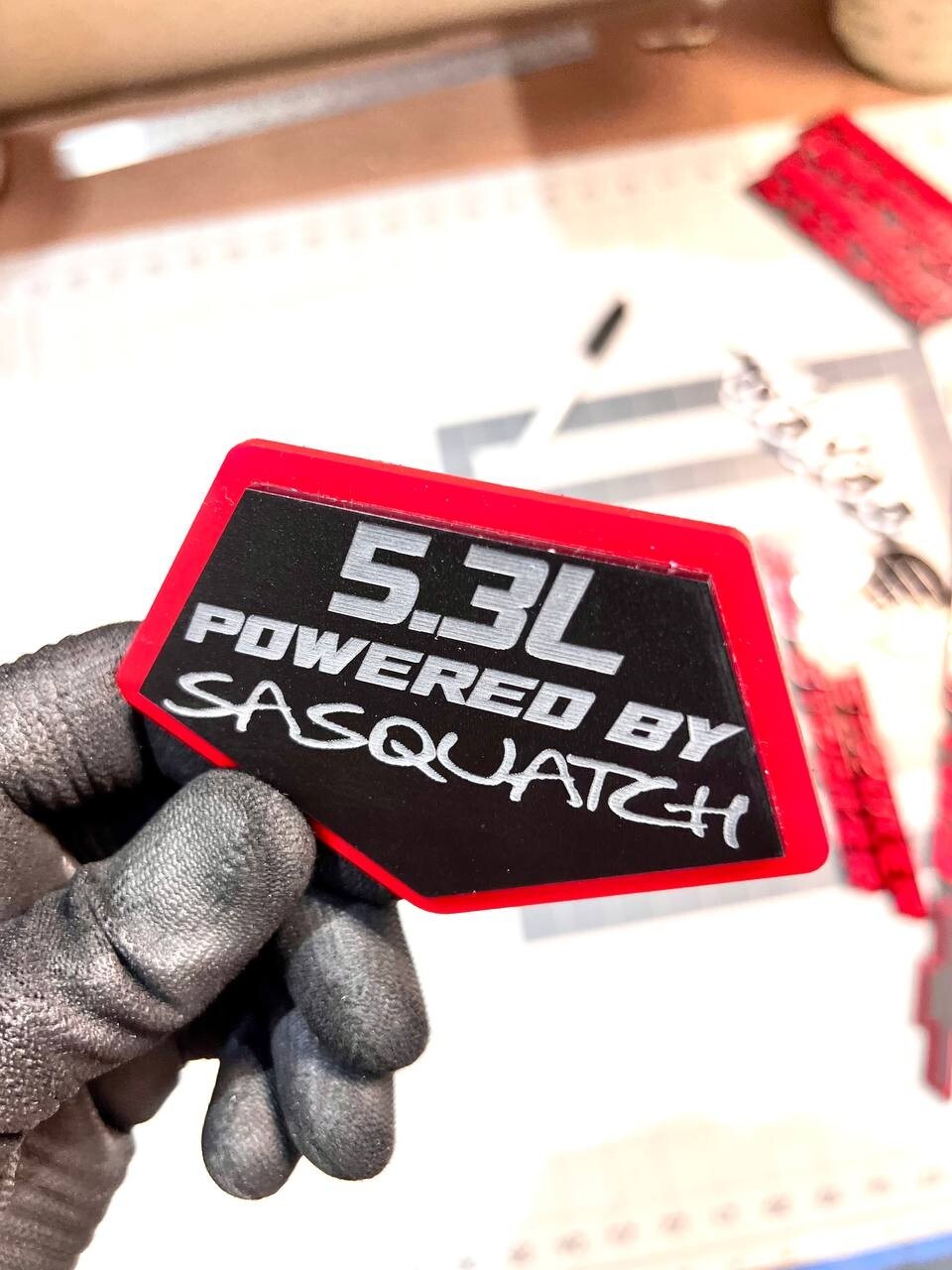 5.3L POWERED BY SASQUATCH EMBLEM QTY 1 ENGINE BADGE 3D ACRYLIC STICKER DECAL