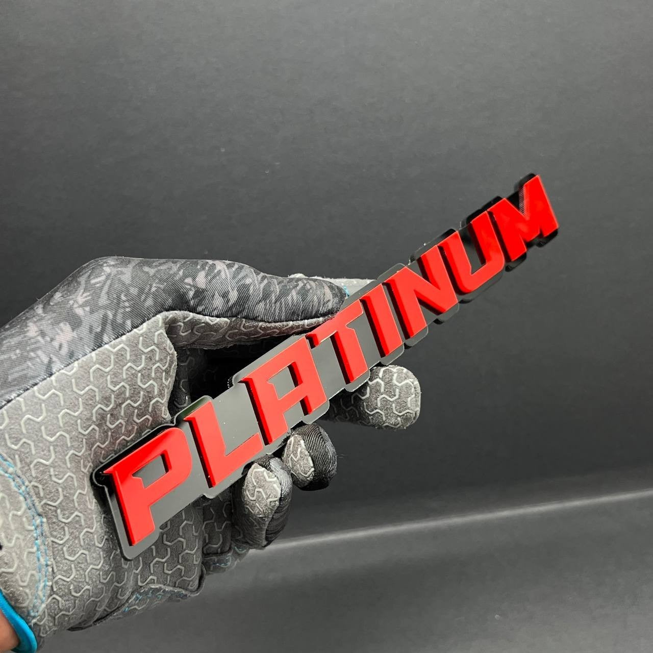 1PC PLATINUM Emblem – Red on Black 3D Acrylic Fender or Tailgate Badge for Car
