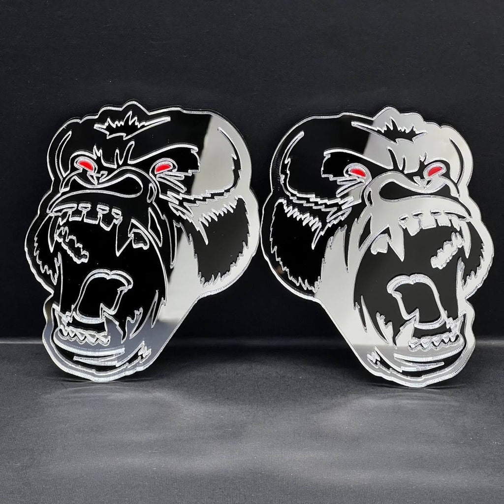 Gorilla Mirror Emblem Badges Car Truck (2 BADGES) Fender Angry Agressive