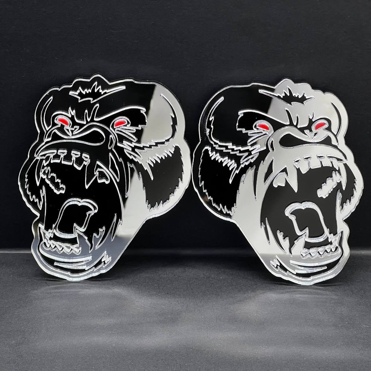 Gorilla Mirror Emblem Badges Car Truck (2 BADGES) Fender Angry Agressive