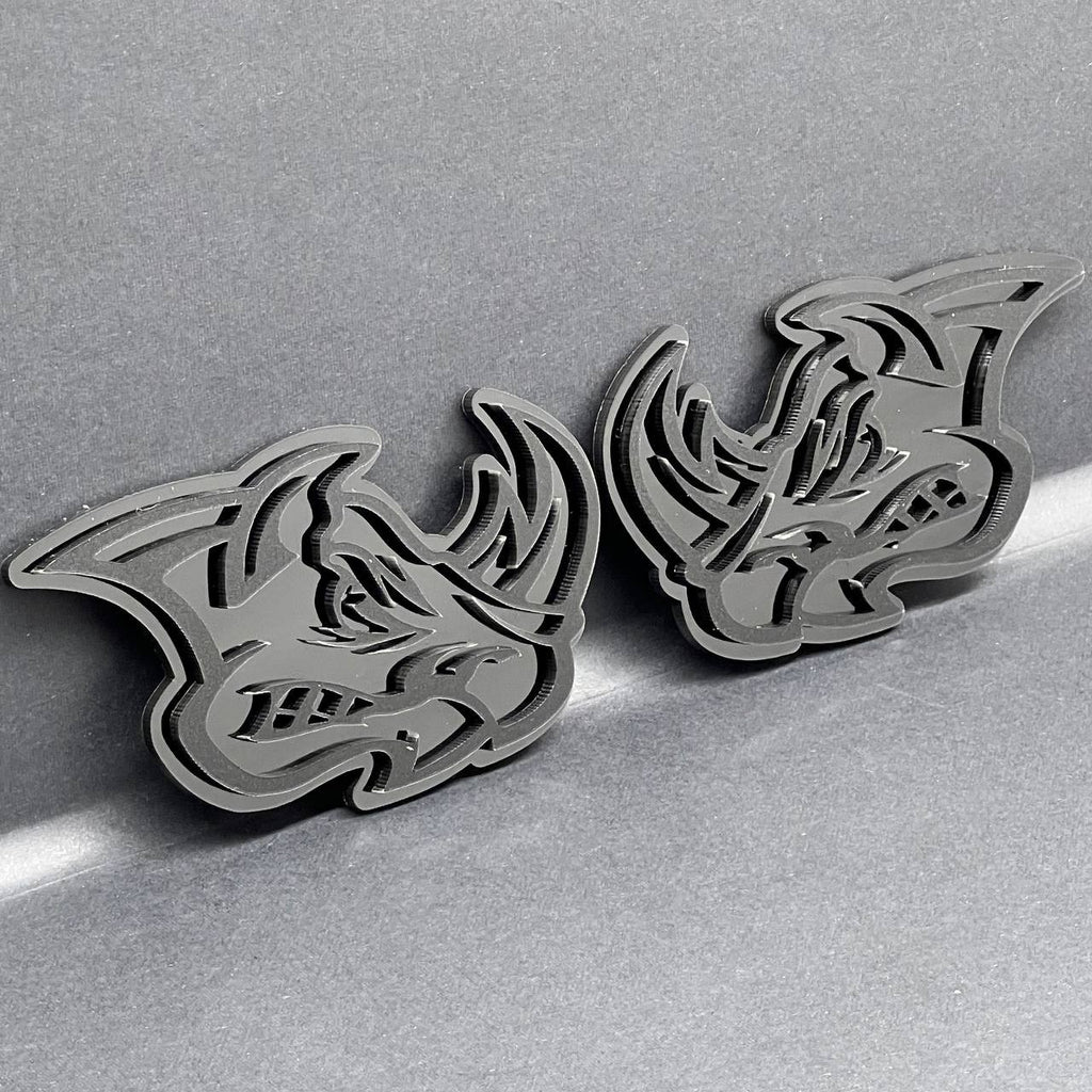 2pcs Rhino Badges Emblem Black Mate Black BADGES Fender Angry Agressive Raging