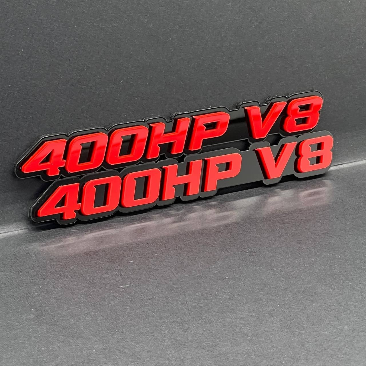 2PCS 400HP V8 Emblems – 3D Acrylic Engine Fender Badges 400HP V8 Pair Decals