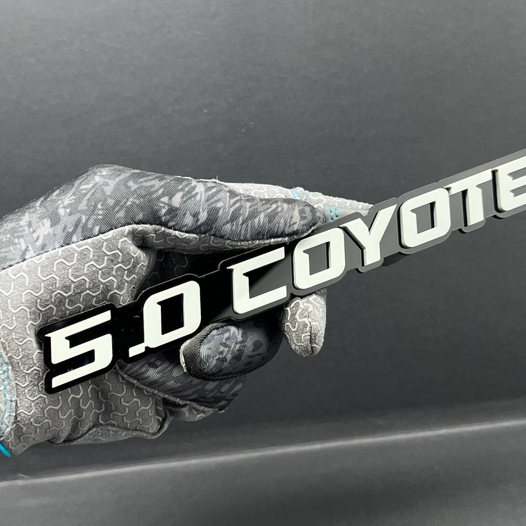 1PC 5.0 COYOTE Emblem White on Black – Acrylic Fender or Tailgate Badge
