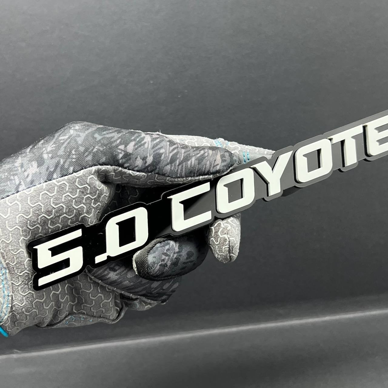1PC 5.0 COYOTE Emblem White on Black – Acrylic Fender or Tailgate Badge