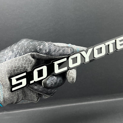 1PC 5.0 COYOTE Emblem White on Black – Acrylic Fender or Tailgate Badge