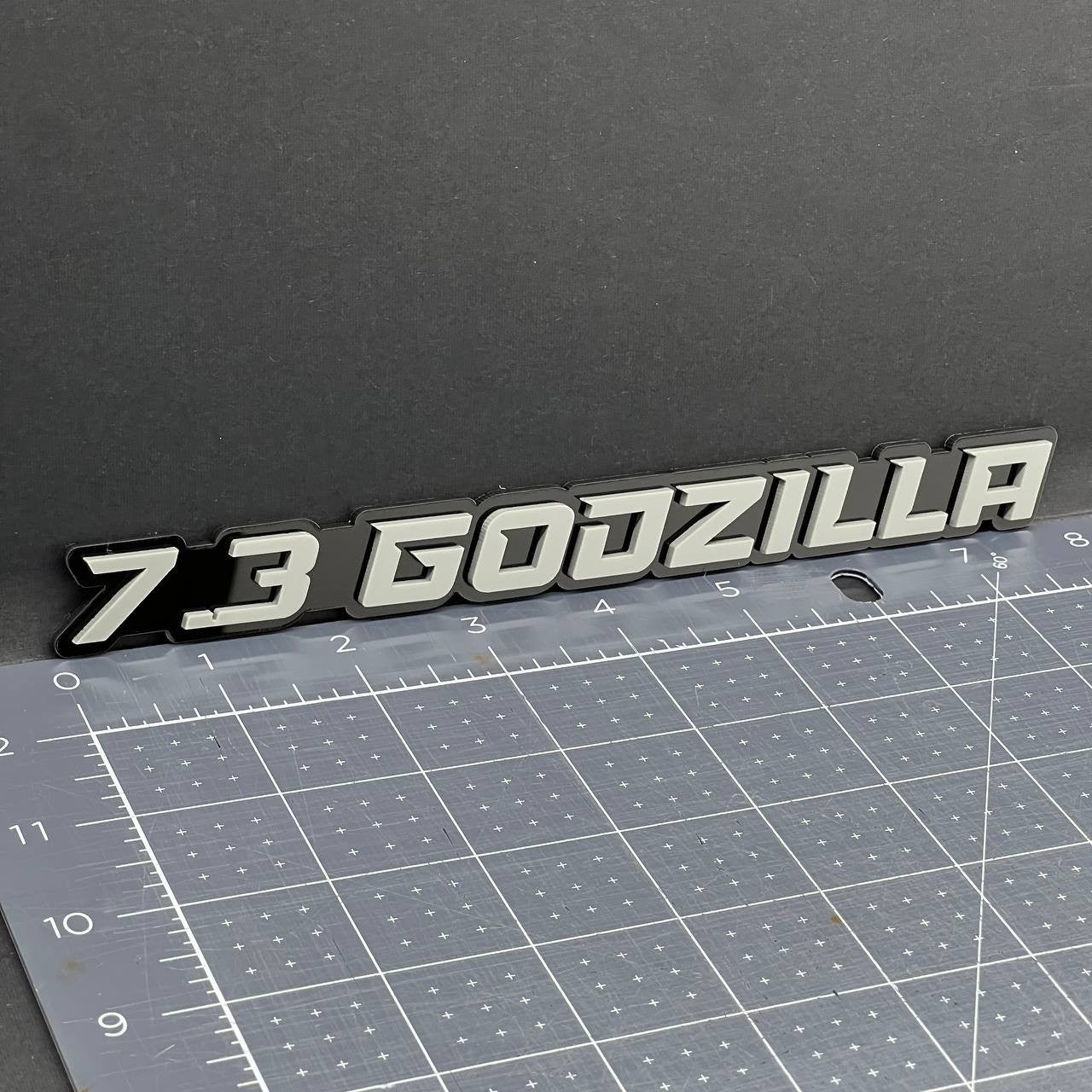 2PCS 7.3L GODZILLA Emblems Grey – 3D Fender Badges for Ford Engine Truck or SUV