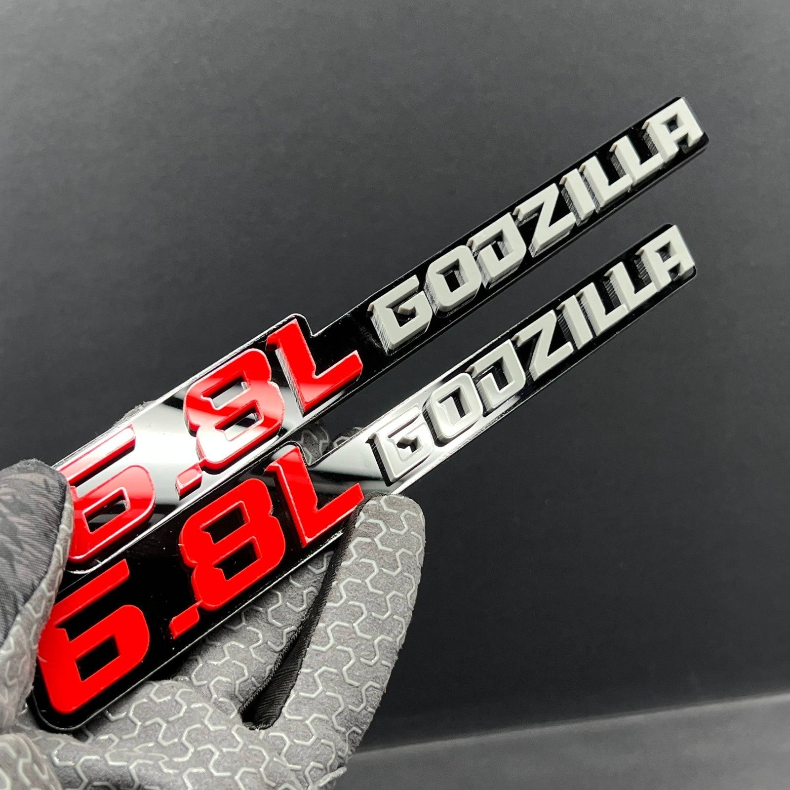 2PCS 3D GODZILLA Emblems – Durable Fender Badges for Ford 6.8L Engine Vehicles