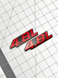 4.8L ENGINE EMBLEMS QTY 2 FENDER EXTERIOR 4.8L ENGINE EMBLEMS BADGE RED PAIR