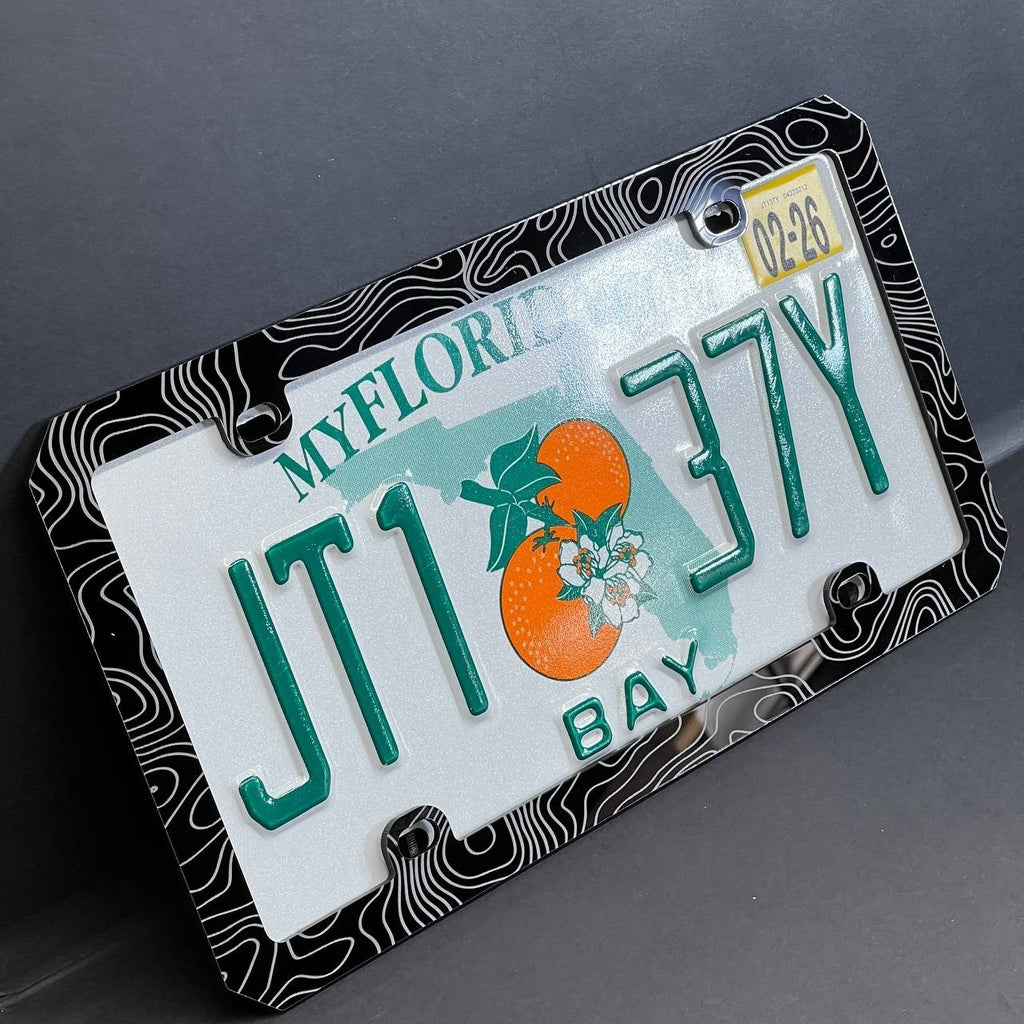 Topographic License Plate Frame Cover – Car Tag Holder for SUV, Truck, Car