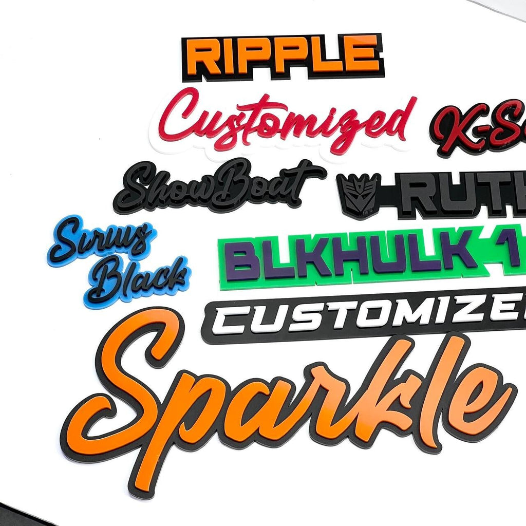 Customized Car Acrylic Emblem Badge MULTI COLOR Custom Text Names