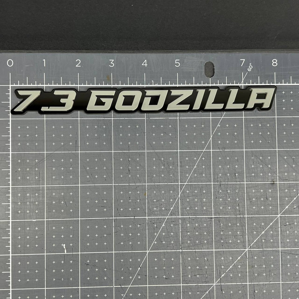 2PCS 7.3L GODZILLA Emblems Grey – 3D Fender Badges for Ford Engine Truck or SUV