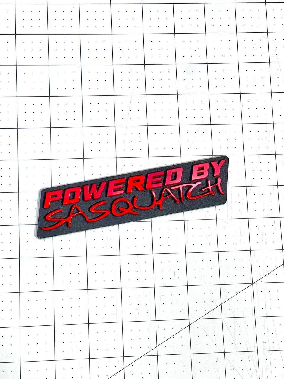 POWERED BY SASQUATCH EMBLEM BADGE QTY 1 FUNNY 3D ACRYLIC STICKER DECAL