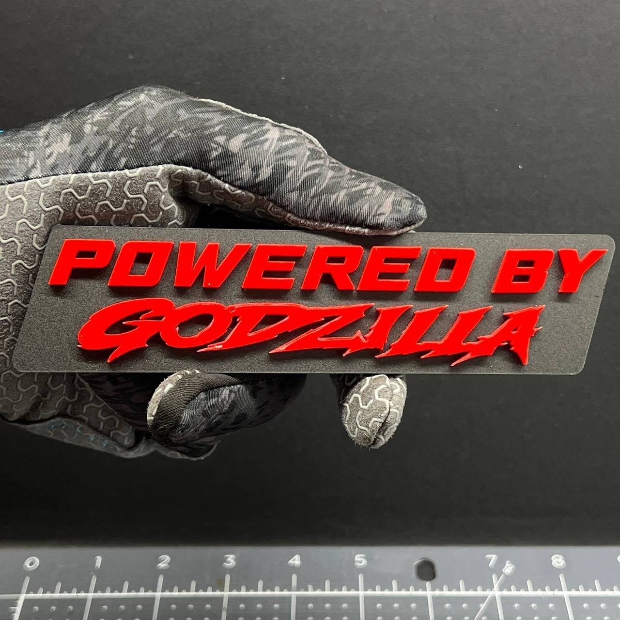 1PC POWERED BY GODZILLA Emblem – 3D Exterior Badge Decal for Trunk Fender Door