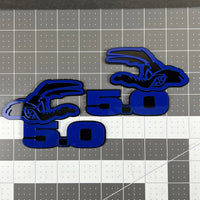 5.0 COYOTE 3D Emblems – Blue on Black Angry Racing Fender Badges (Set of 2)