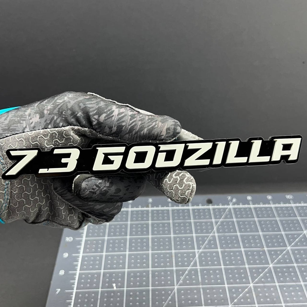 2PCS 7.3L GODZILLA Emblems Grey – 3D Fender Badges for Ford Engine Truck or SUV