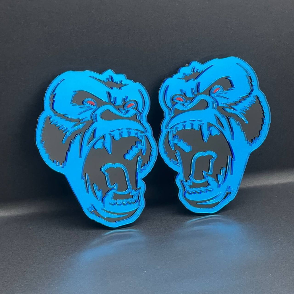 2PCS Gorilla Mirror blue Emblem Badges – Angry Fender Decals for Car/Truck