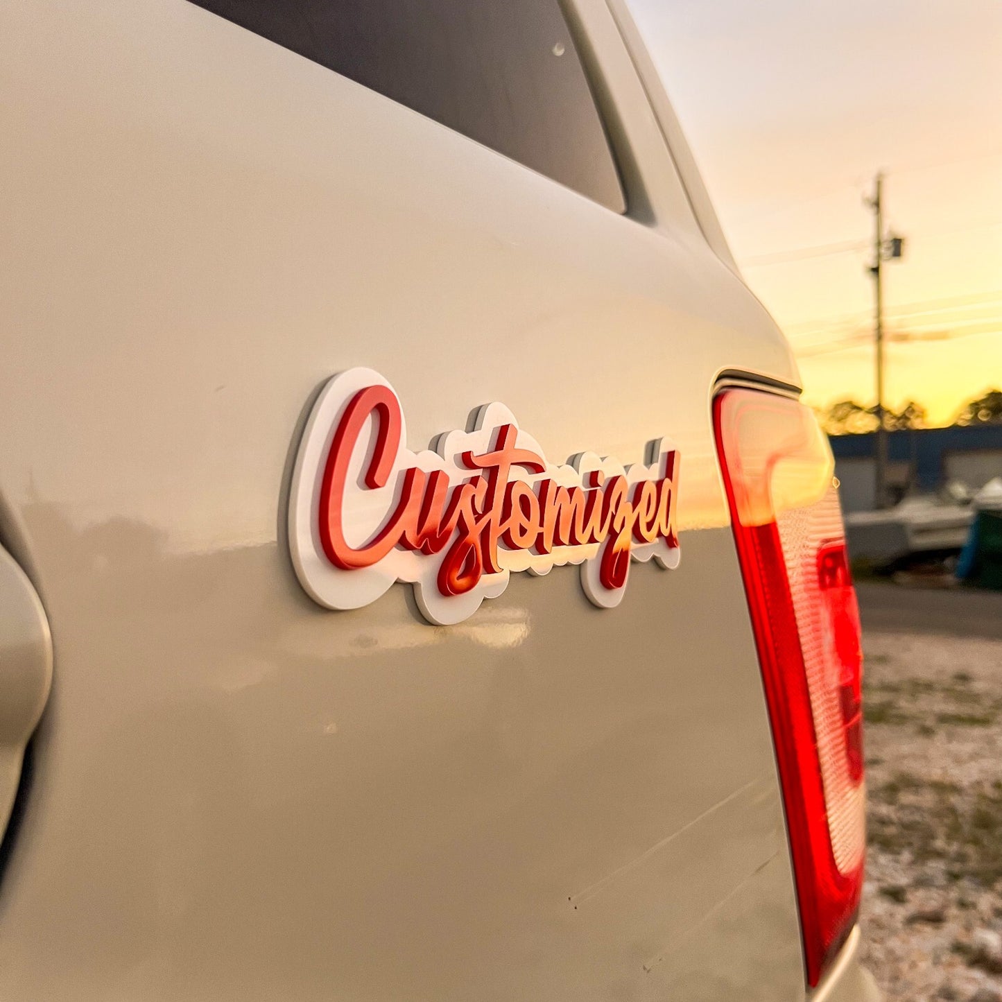 Personalized budget Acrylic Car Emblem – MULTI COLOR Customized Text Names