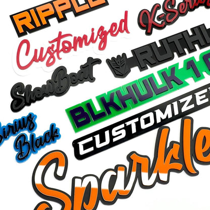 Customized Car Acrylic Emblem Badge MULTI COLOR Custom Text Names