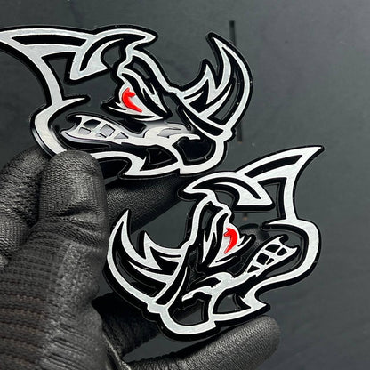 2PCS Rhino Red Eye Emblems – Angry Aggressive 3D Fender Car & Truck Badges