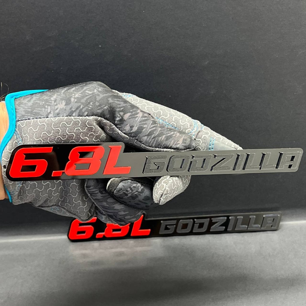 6.8L GODZILLA EMBLEMS QTY 2 FENDER EXTERIOR 6.8L ENGINE BADGE PAIR 3D EMBLEMS