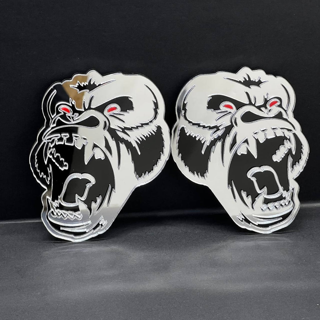 Gorilla Mirror Emblem Badges Car Truck (2 BADGES) Fender Angry Agressive