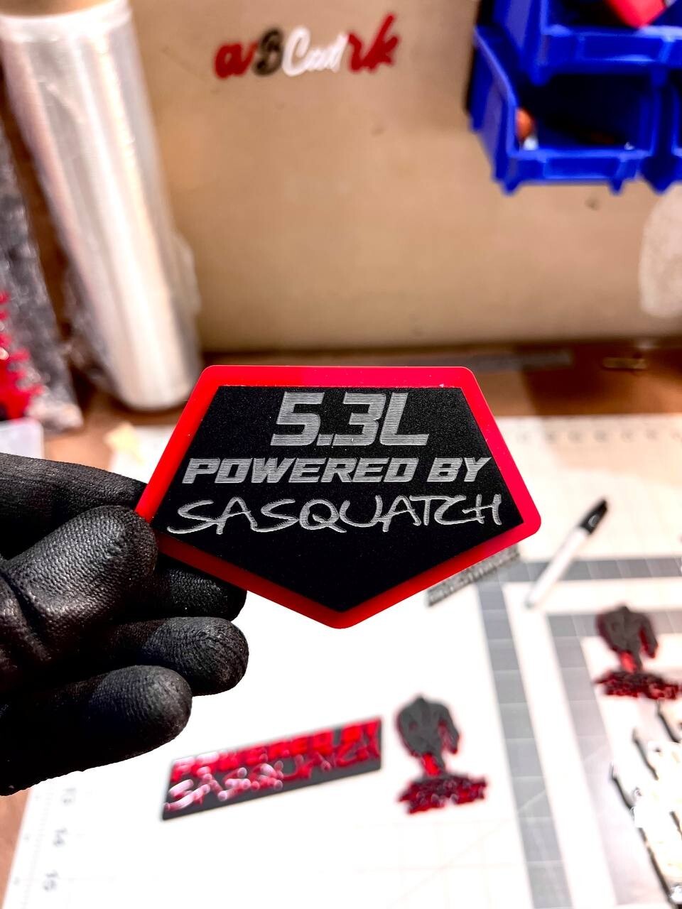 5.3L POWERED BY SASQUATCH EMBLEM QTY 1 ENGINE BADGE 3D ACRYLIC STICKER DECAL