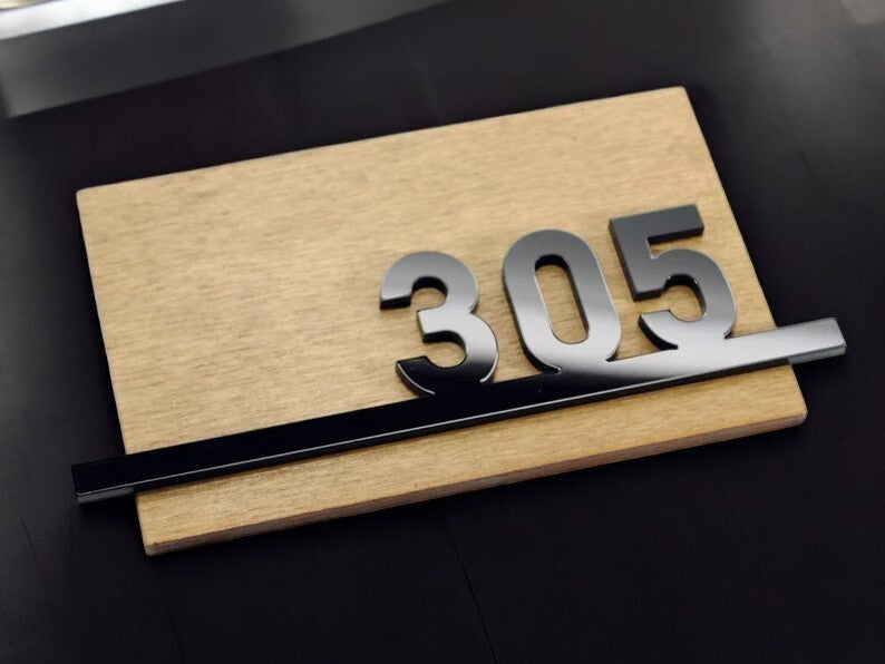 Door number Sign for Hotel Signage made of wood & acrylic Room Number Sign