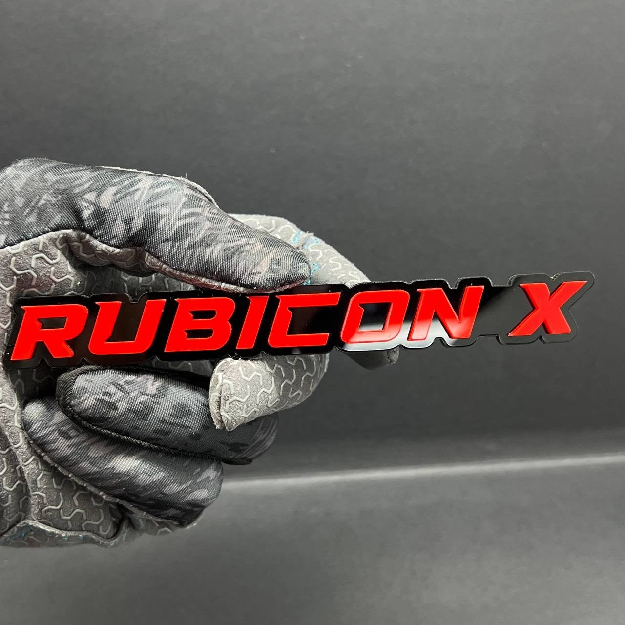 1PC Rubicon X Emblem – Red on Black 3D Acrylic Fender or Tailgate Badge for Jeep