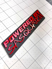POWERED BY SASQUATCH EMBLEM BADGE QTY 1 FUNNY 3D ACRYLIC STICKER DECAL