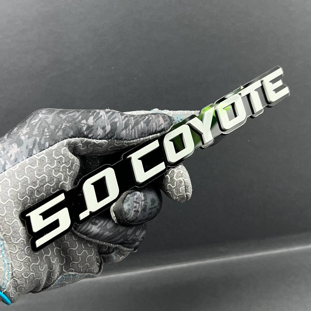 1PC 5.0 COYOTE Emblem White on Black – Acrylic Fender or Tailgate Badge