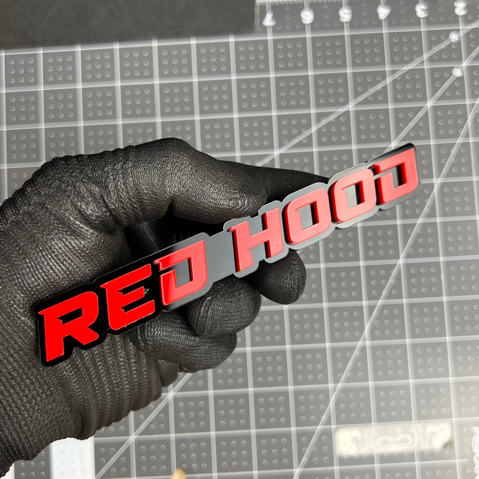 1PC RED HOOD Emblem – Custom 3D Multicolor Acrylic Badge for Car & SUV