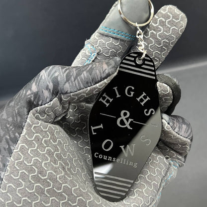 Personalized Hotel Key Tag – Black Keychain with Custom Logo & Room Number