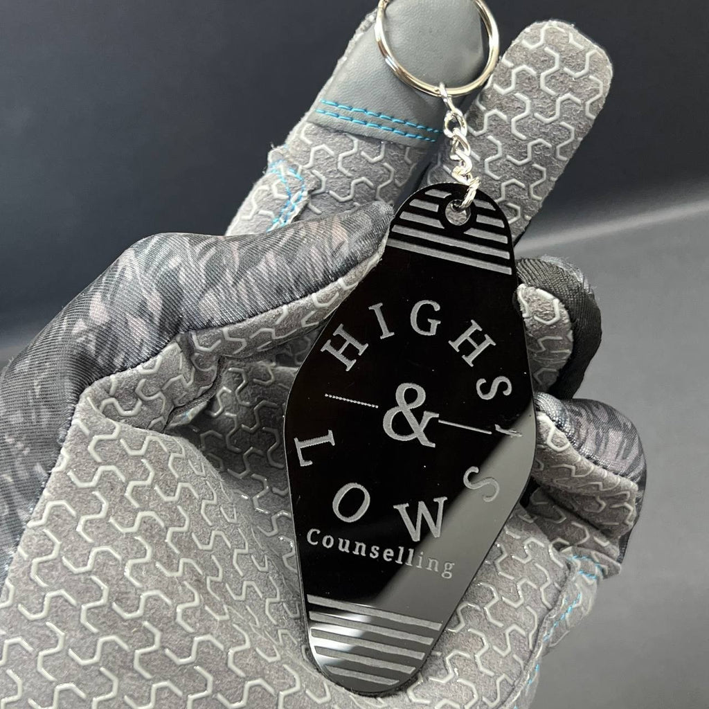 Personalized Hotel Key Tag – Black Keychain with Custom Logo & Room Number