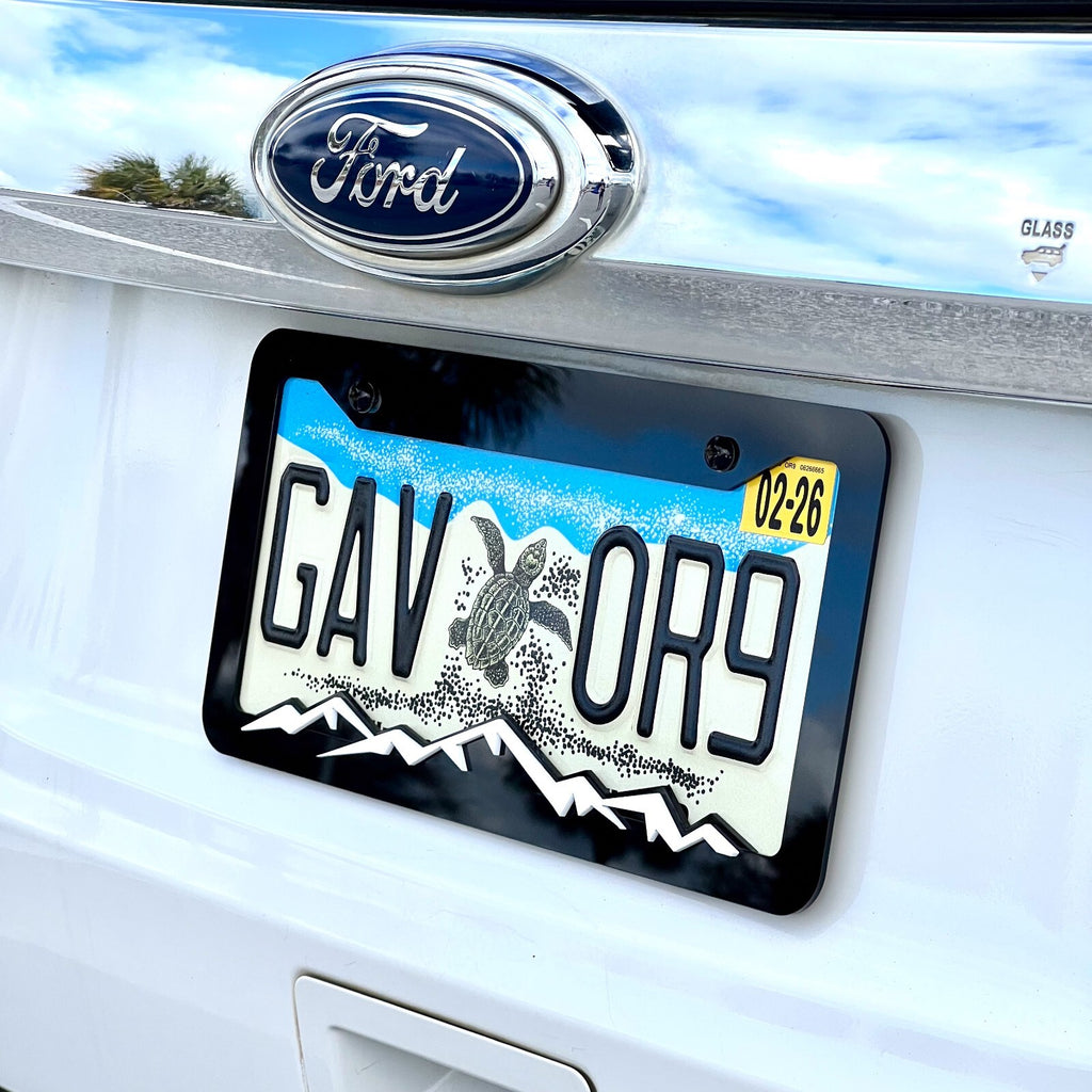 MOUNTAINS COLOR CHOICE LICENSE PLATE FRAME-HIKING-MOUNTAINS-CAMPING