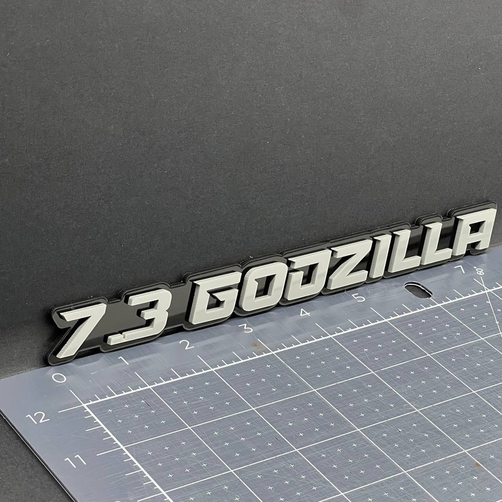 2PCS 7.3L GODZILLA Emblems Grey – 3D Fender Badges for Ford Engine Truck or SUV