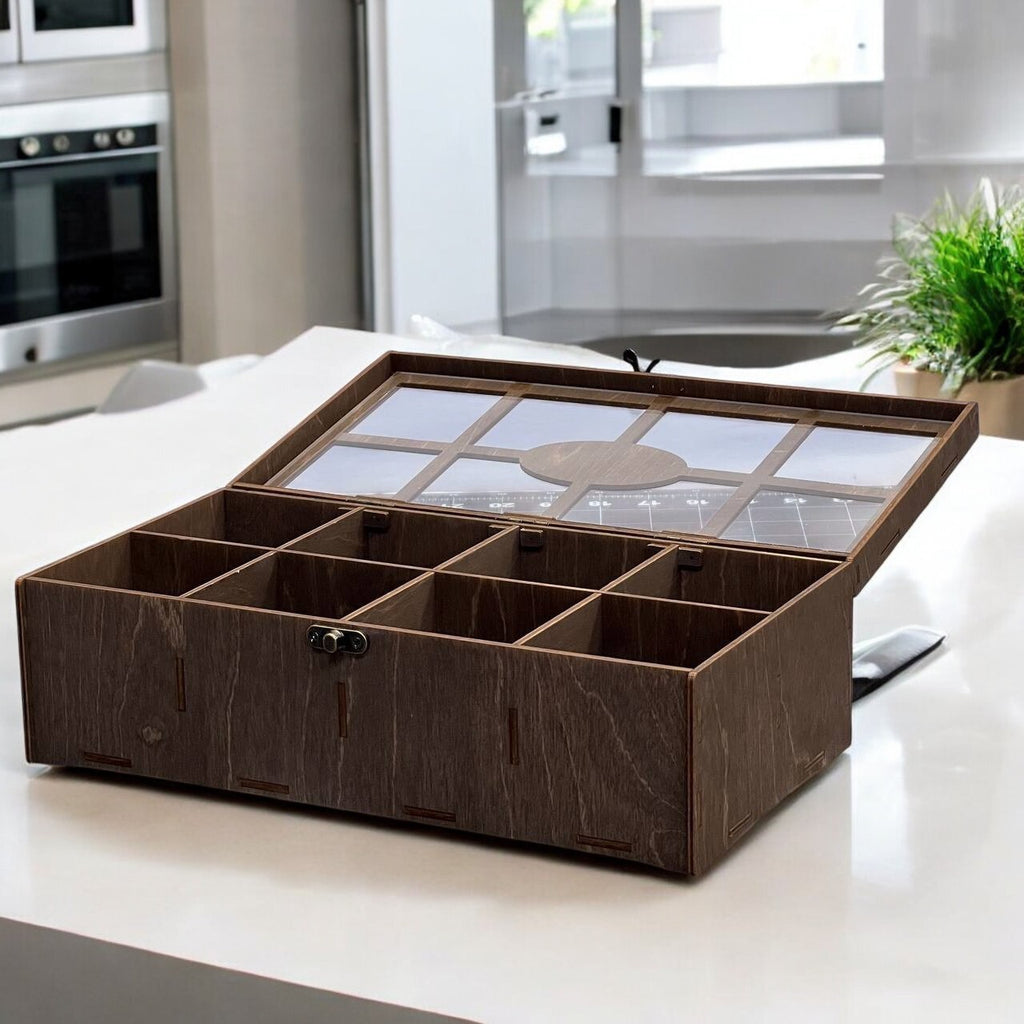 Wooden Tea Box Storage Oranizer Tea Bag Holder with 8 Compartments and Clear Lid